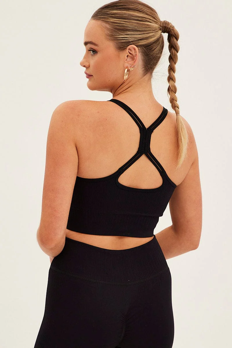 Black Seamless Activewear Singlet Basic Top - Image 5