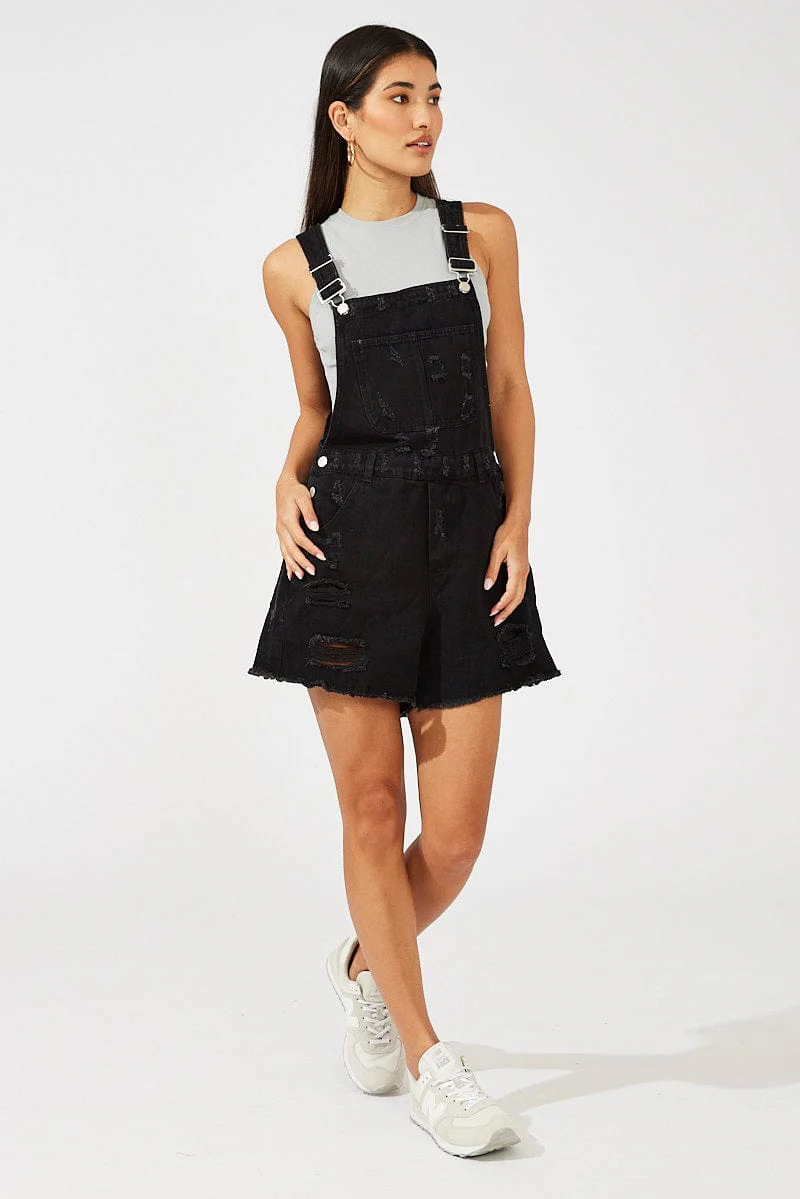 Black Short Overalls Ripped - Image 2