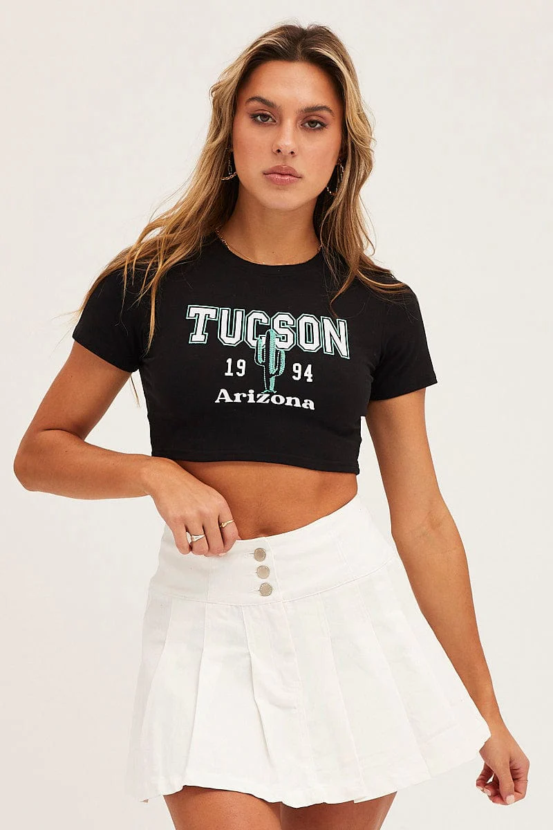 Black Short Sleeve Embroidered Graphic Baby Tee - Image 3