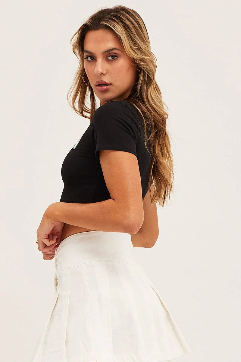 Black Short Sleeve Embroidered Graphic Baby Tee - Image 4
