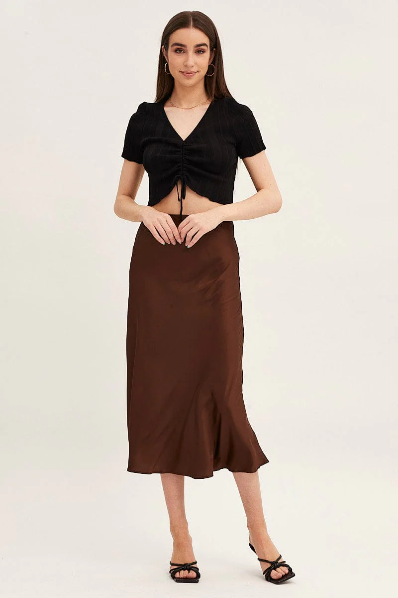 Black Short Sleeve Ruched Knit Top - Image 2