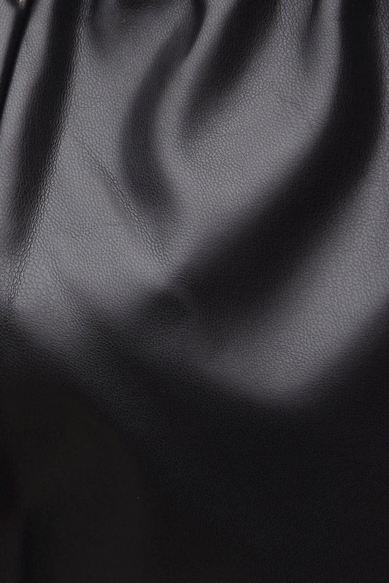 Black Shorts High Rise Elasticated Waist Faux Leather - Image 6