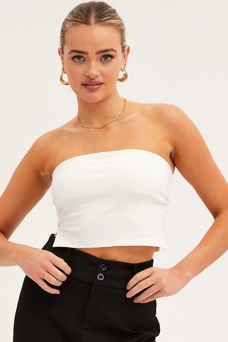 White Side Split Bandeau Jersey Top - Image 2