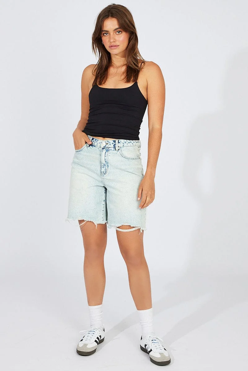 Black Singlet Top Round Neck Supersoft - Image 2