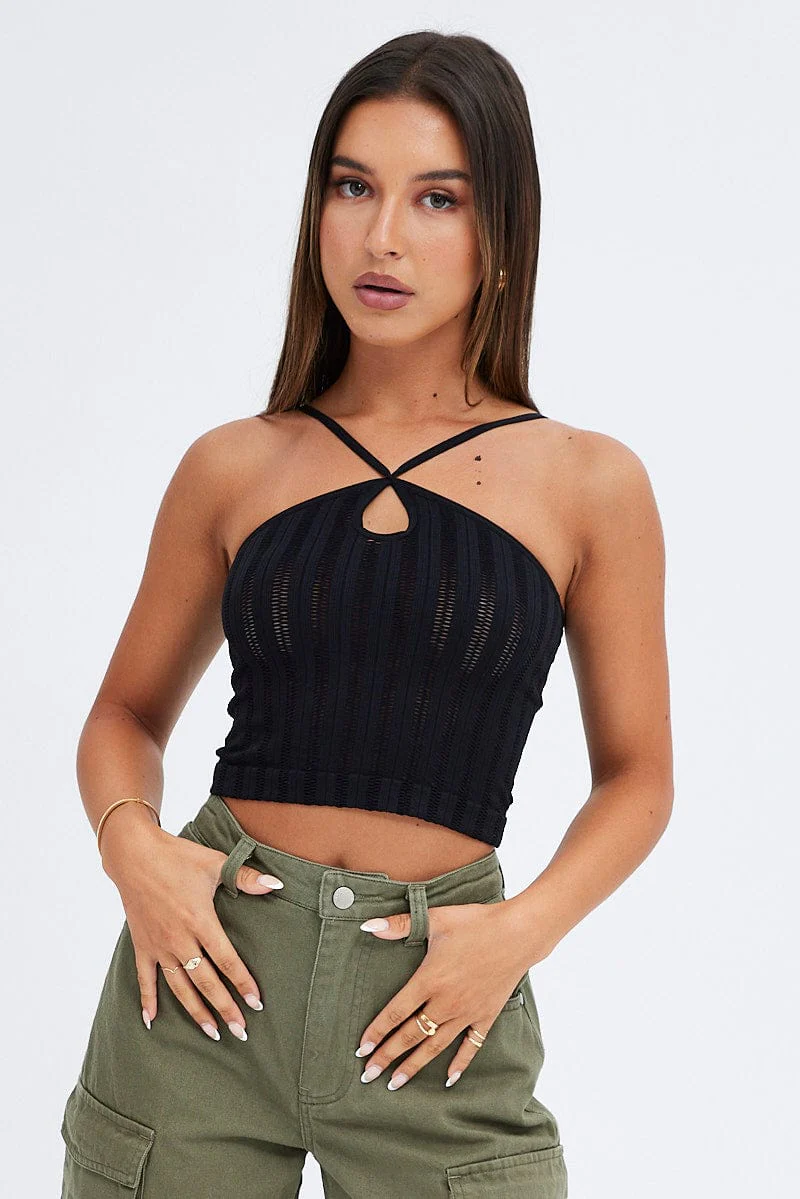 Black Singlet Top Seamless - Image 3