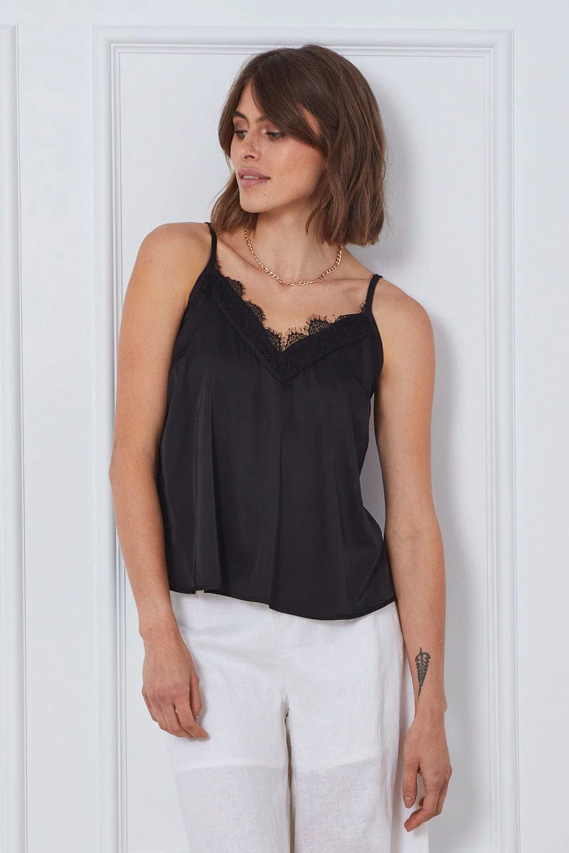 Black Singlet Top Sleeveless V-Neck - Image 3