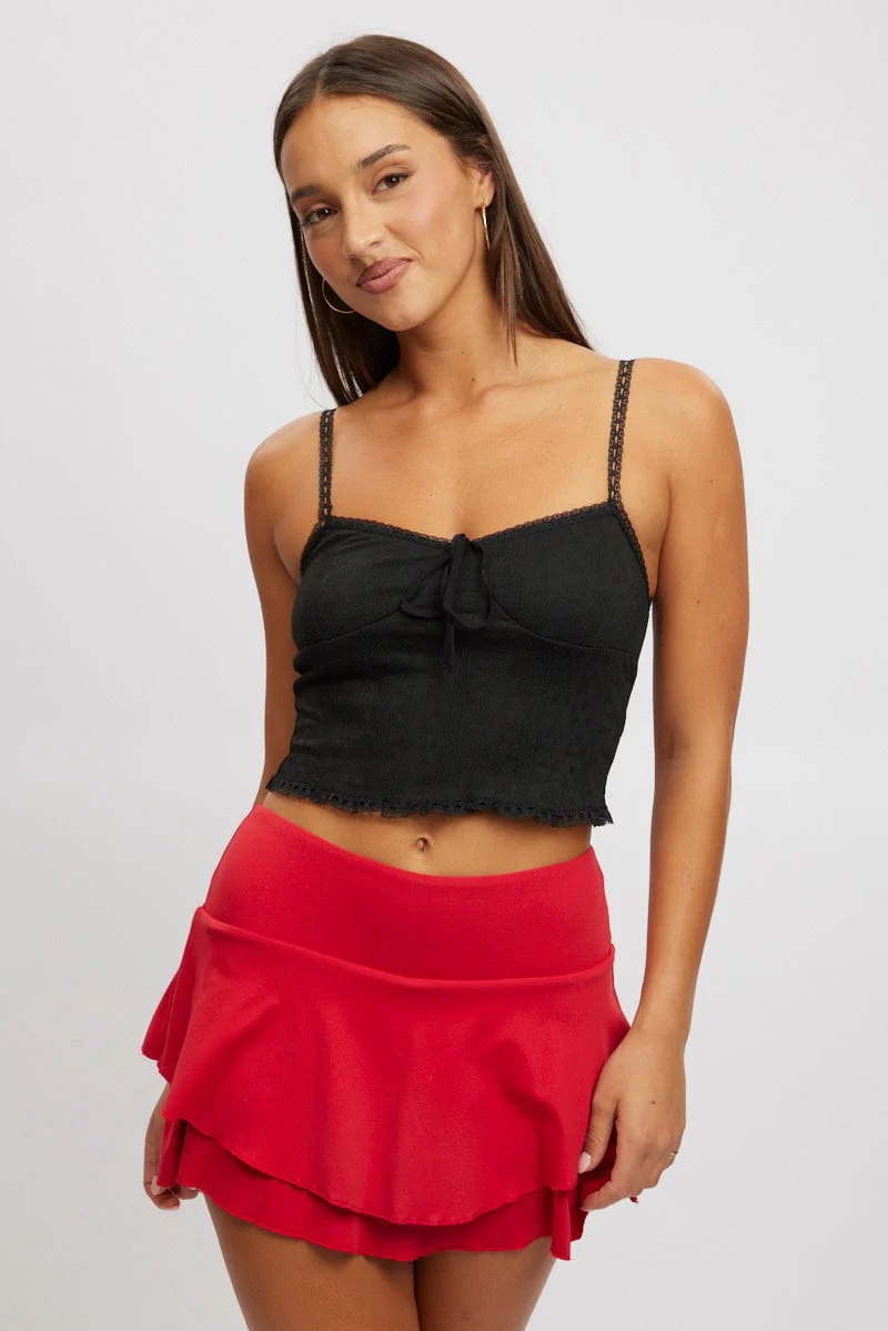 Black Singlet Top Textured - Image 3