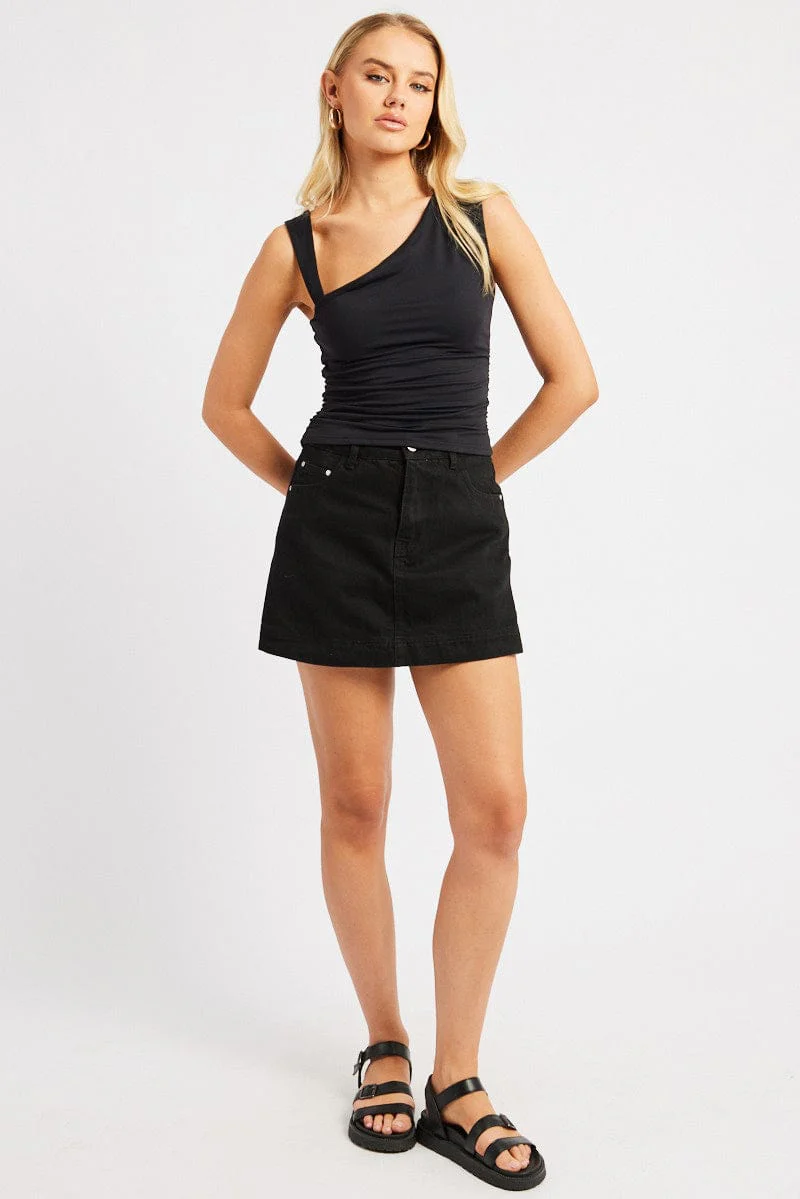 Black Sleeveless Top Asymmetrical Shoulder Straps - Image 2