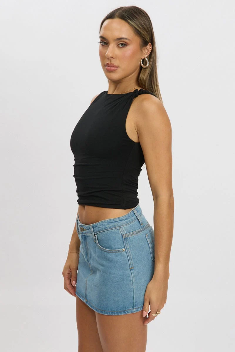Black Sleeveless Twist Shoulder Top - Image 4