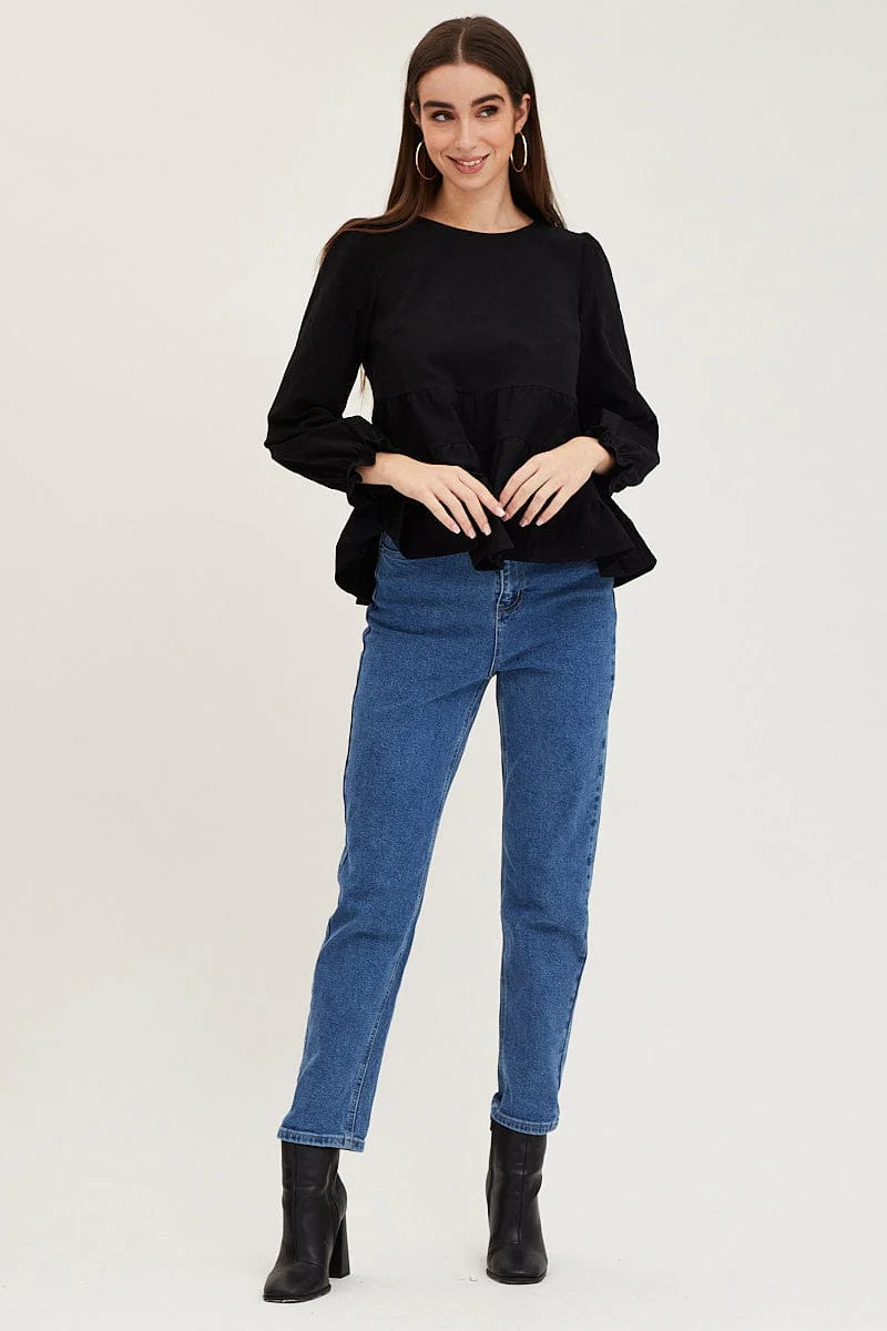 Black Smock Top Long Sleeve - Image 2