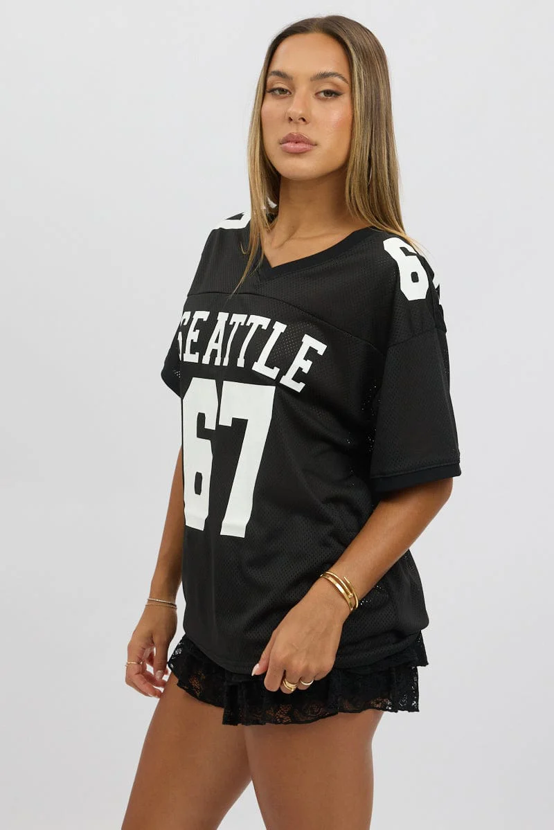 Black Sport Tee V Neck Short Sleeve - Image 4