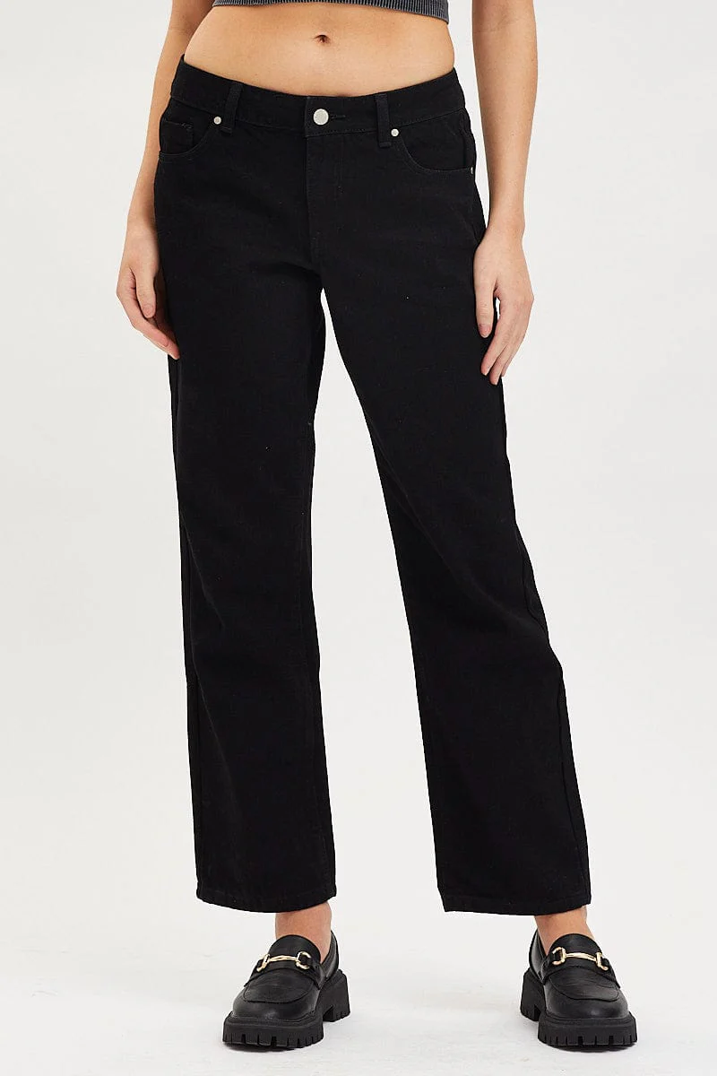 Black Straight Denim Jeans High Rise - Image 2