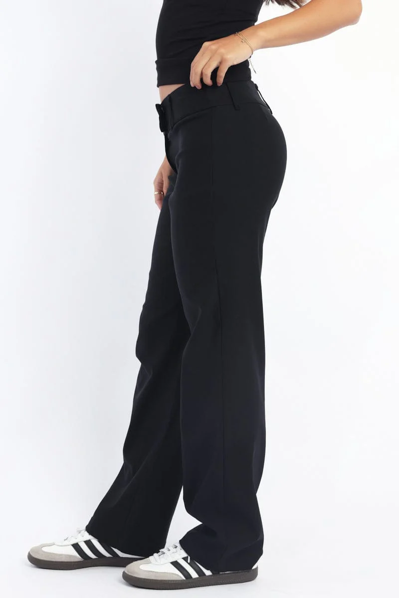 Black Straight Fit Low Rise Pants - Image 3