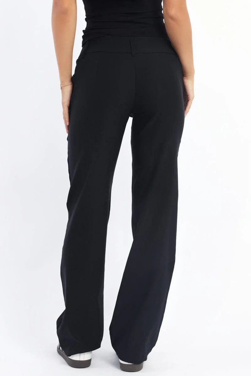 Black Straight Fit Low Rise Pants - Image 4