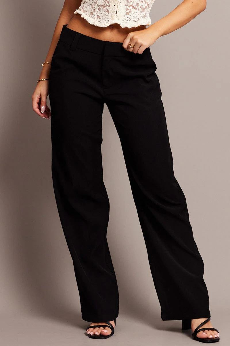 Black Straight Fit Pants Mid Rise - Image 3