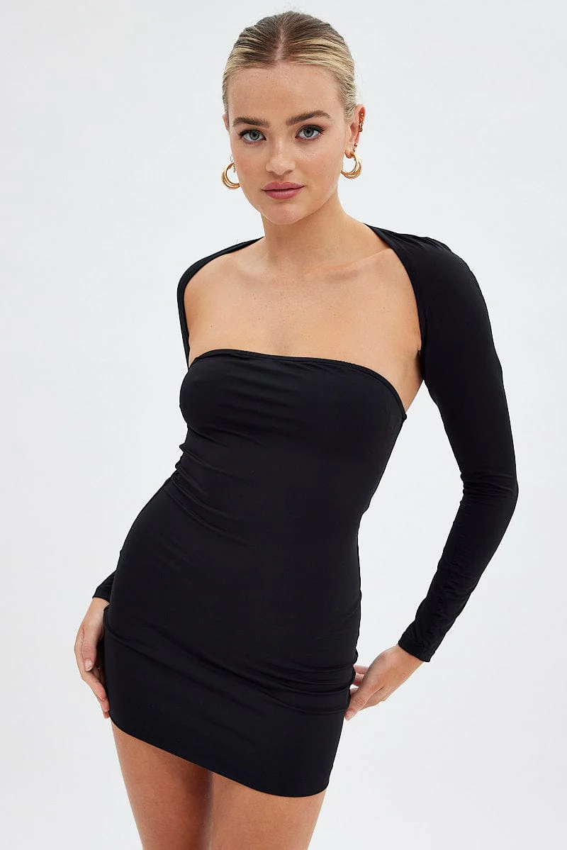 Black Strapless Dress And Bolero Set Nylon - Image 3