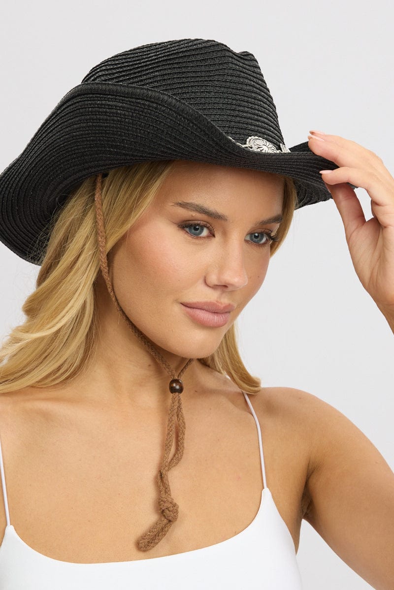 Black Straw Cowboy Hat - Image 2
