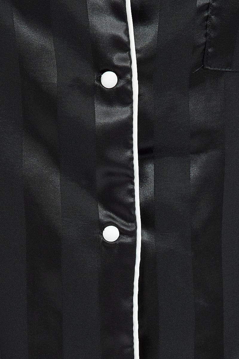 Black Stripe Pyjama Set Jacquard Stripe Satin Piping PJ - Image 6