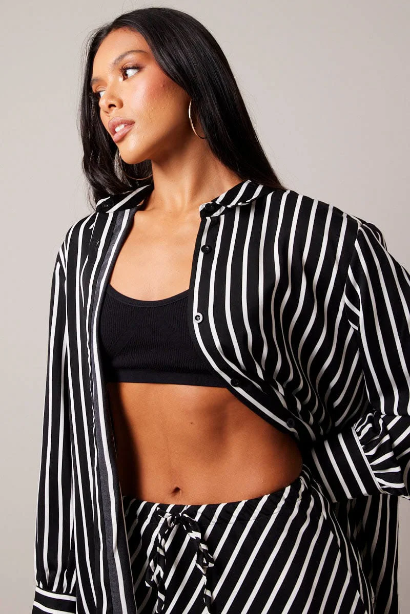 Black Stripe Relaxed Shirt Long Sleeve - Image 3