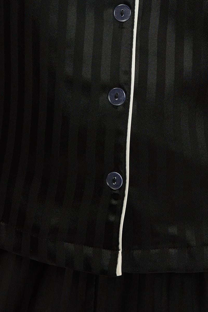 Black Stripe Satin Pyjamas Set Short Sleeve - Image 6