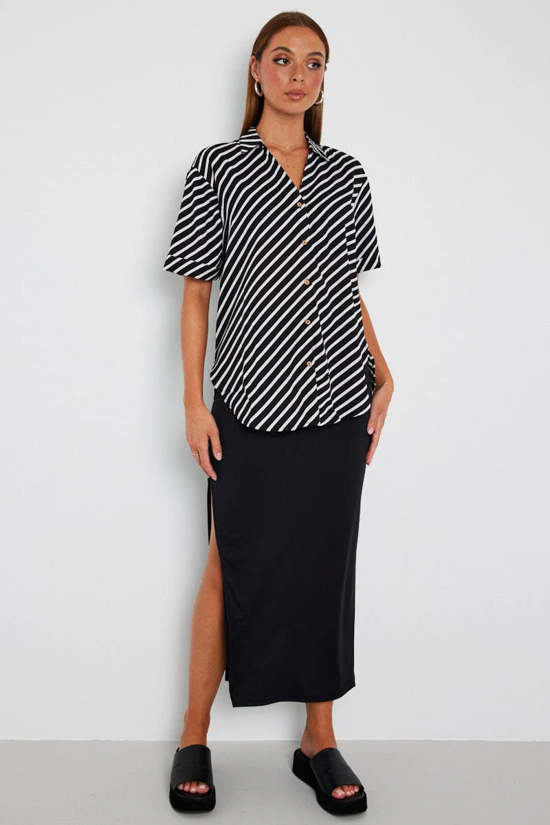 Black Stripe Shirt Short Sleeve - Image 2
