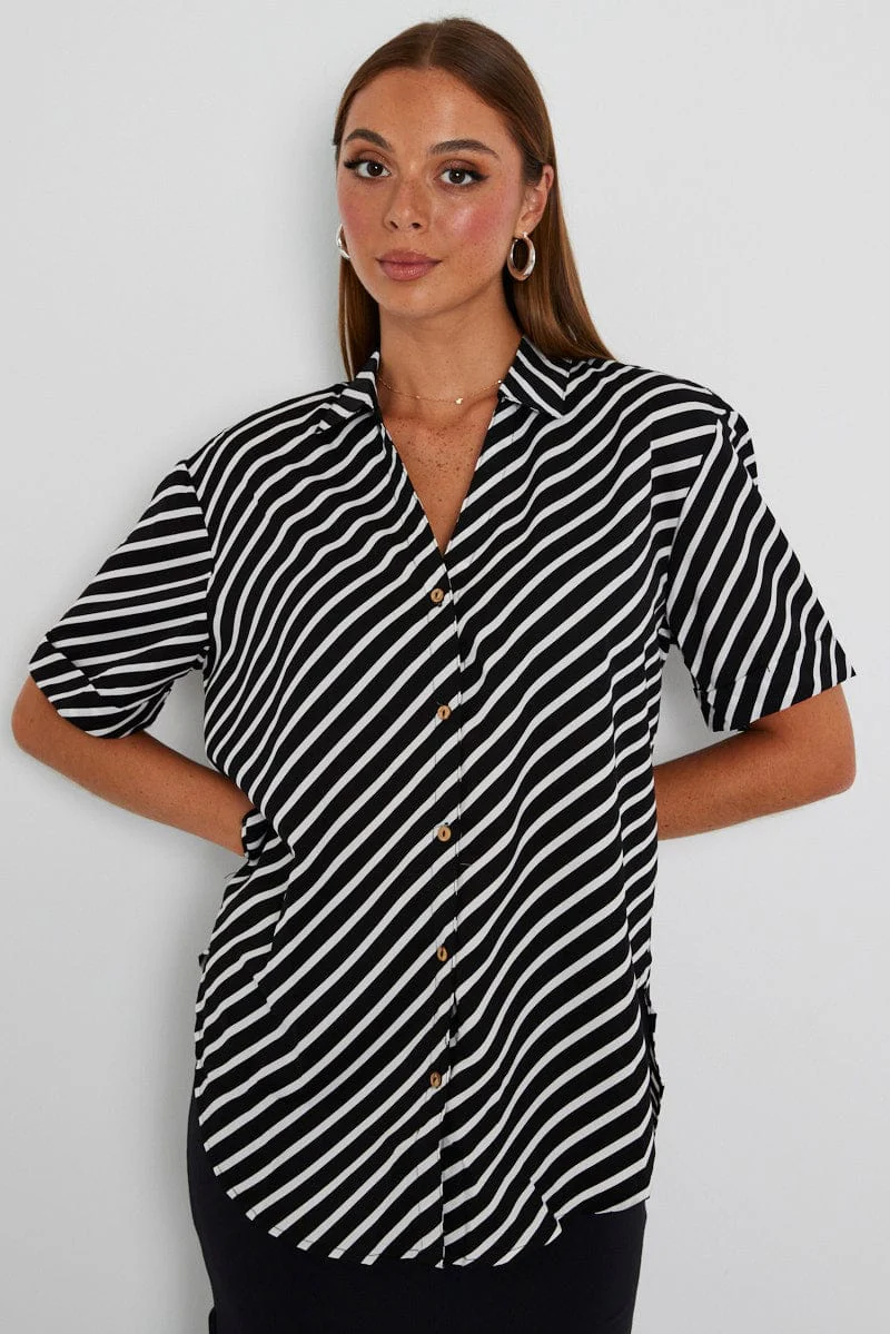 Black Stripe Shirt Short Sleeve - Image 3