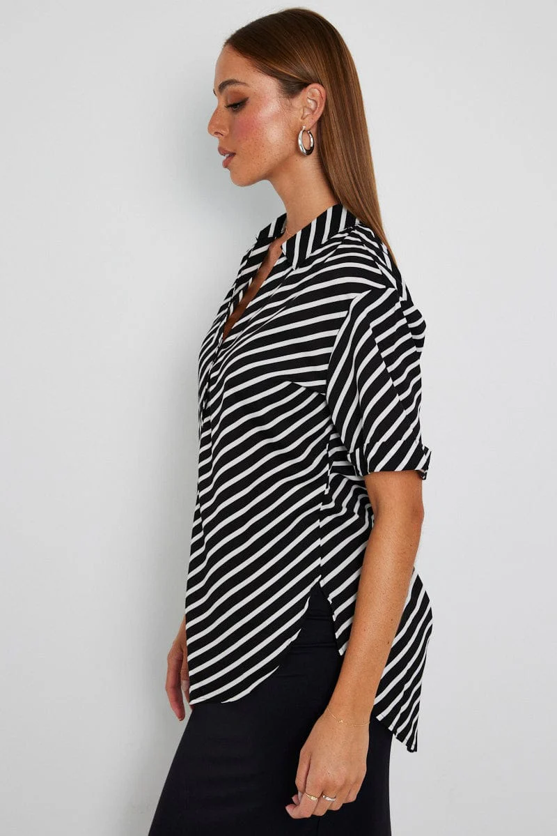 Black Stripe Shirt Short Sleeve - Image 4