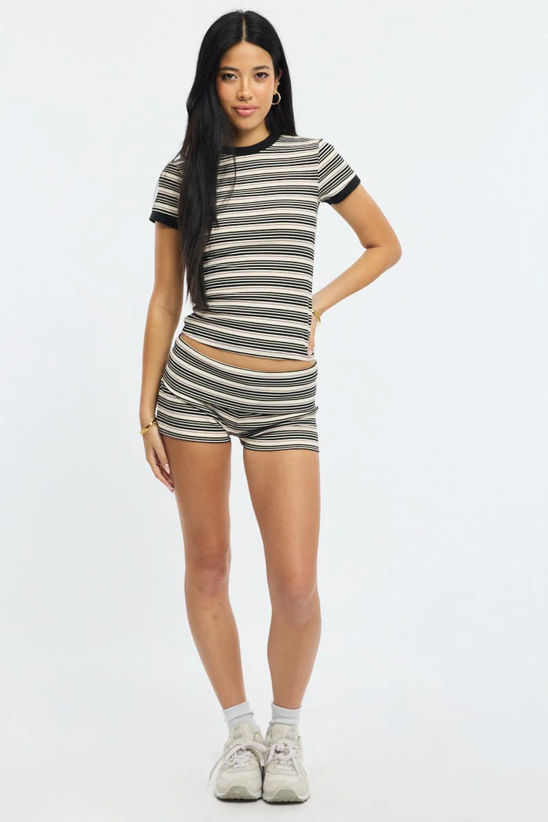 Black Stripe Shorts Folded Waist - Image 3