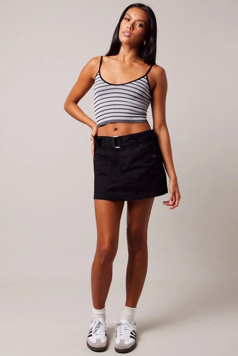 Black Stripe Singlet Sleeveless Scoop Neck Seamless - Image 2