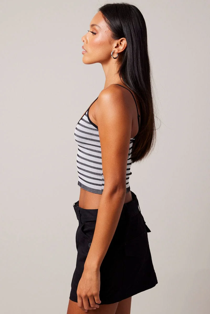 Black Stripe Singlet Sleeveless Scoop Neck Seamless - Image 4