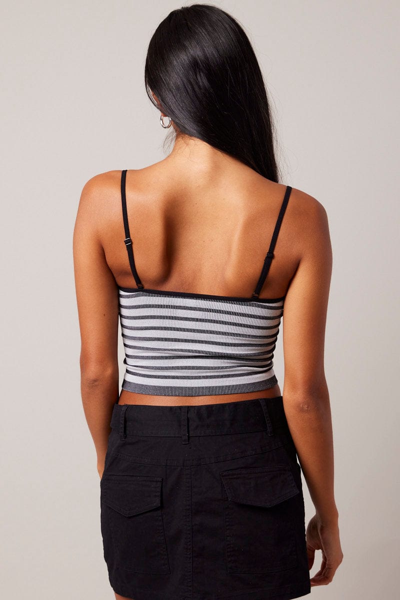 Black Stripe Singlet Sleeveless Scoop Neck Seamless - Image 5