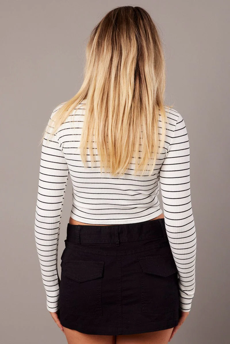 Black Stripe Stripe T Shirt Long Sleeve Crew Neck - Image 5
