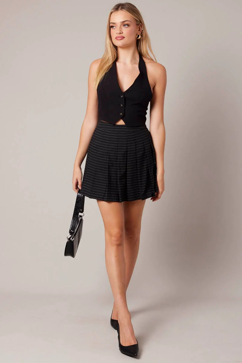 Black Stripe Tennis Skirt Pleated Mini - Image 2