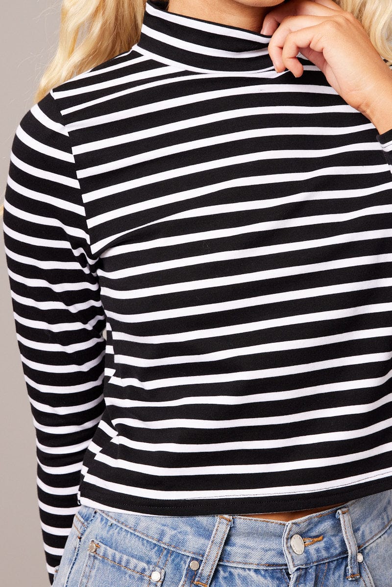 Black Stripe Top Long Sleeve High Neck - Image 6