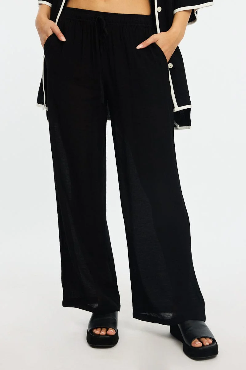 Black Stripe Wide Leg Pants Elasticated Waist - Image 2