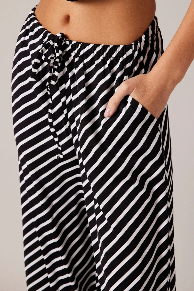 Black Stripe Wide Leg Pants High Rise - Image 6
