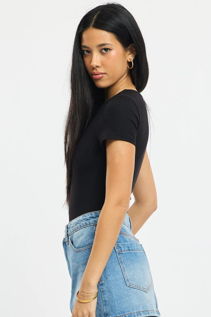 Black Supersoft Bodysuit Short Sleeve - Image 3