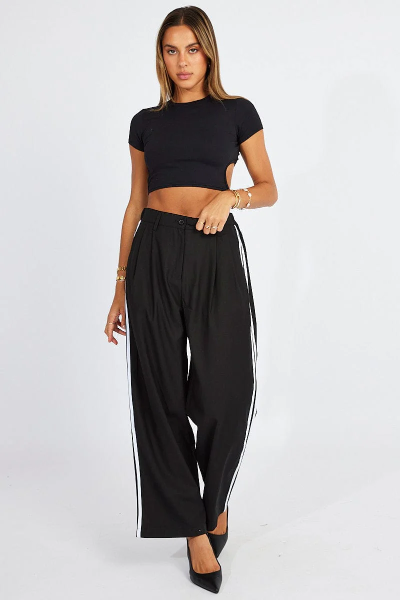 Black Supersoft Top Backless Crop Short Sleeve - Image 2