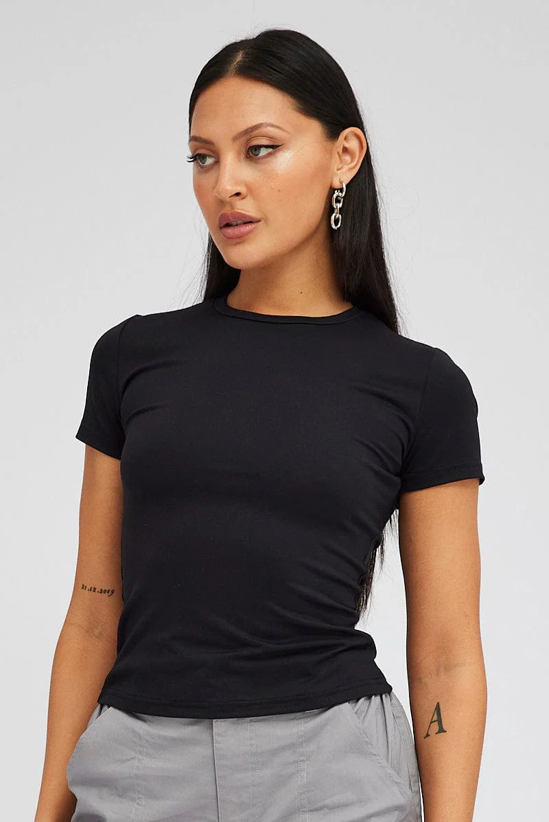 Black Supersoft Top Short Sleeve Round Neck - Image 3