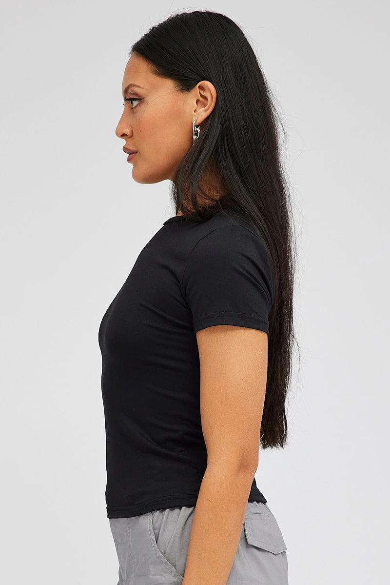 Black Supersoft Top Short Sleeve Round Neck - Image 4