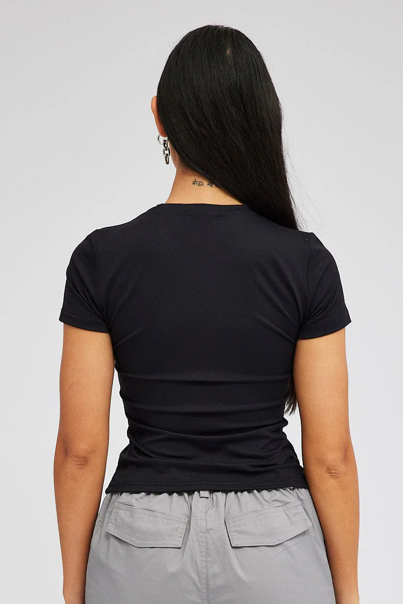 Black Supersoft Top Short Sleeve Round Neck - Image 5