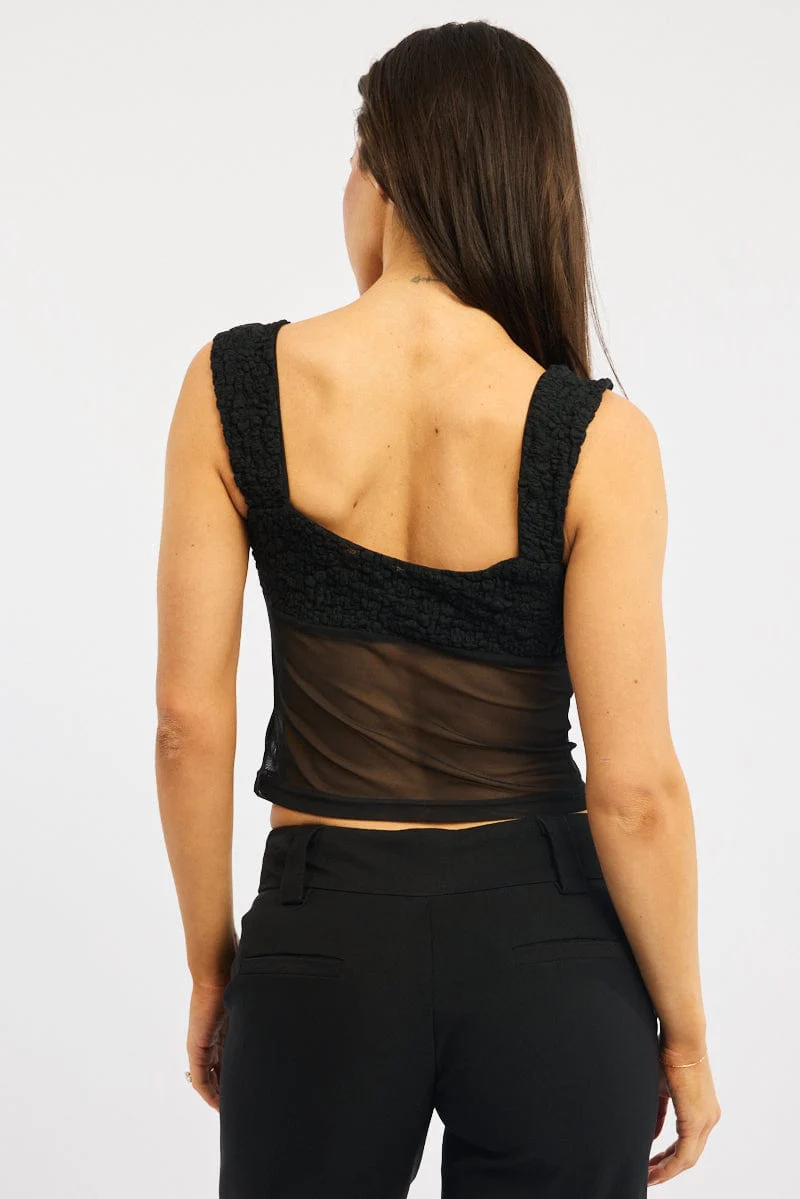 Black Sweetheart Neck Top Mesh - Image 4