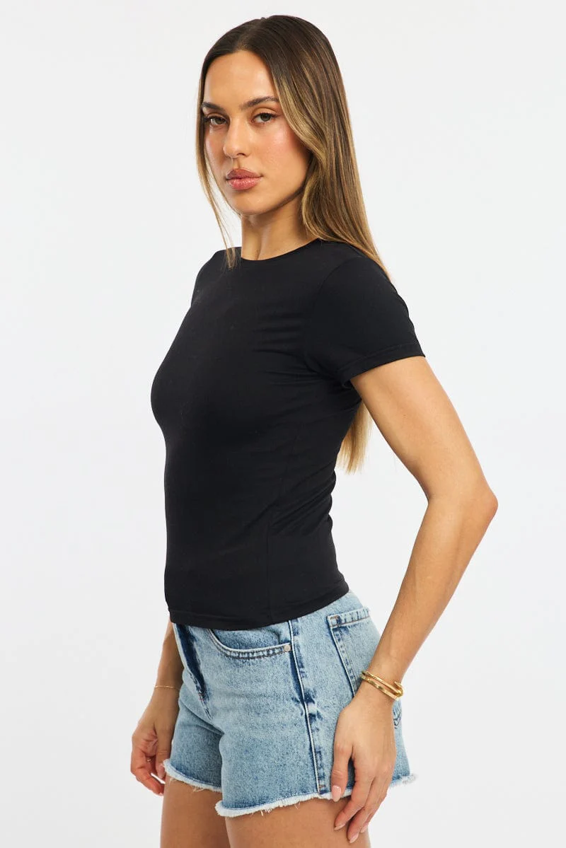 Black T-shirt Cap Sleeve Supersoft - Image 3