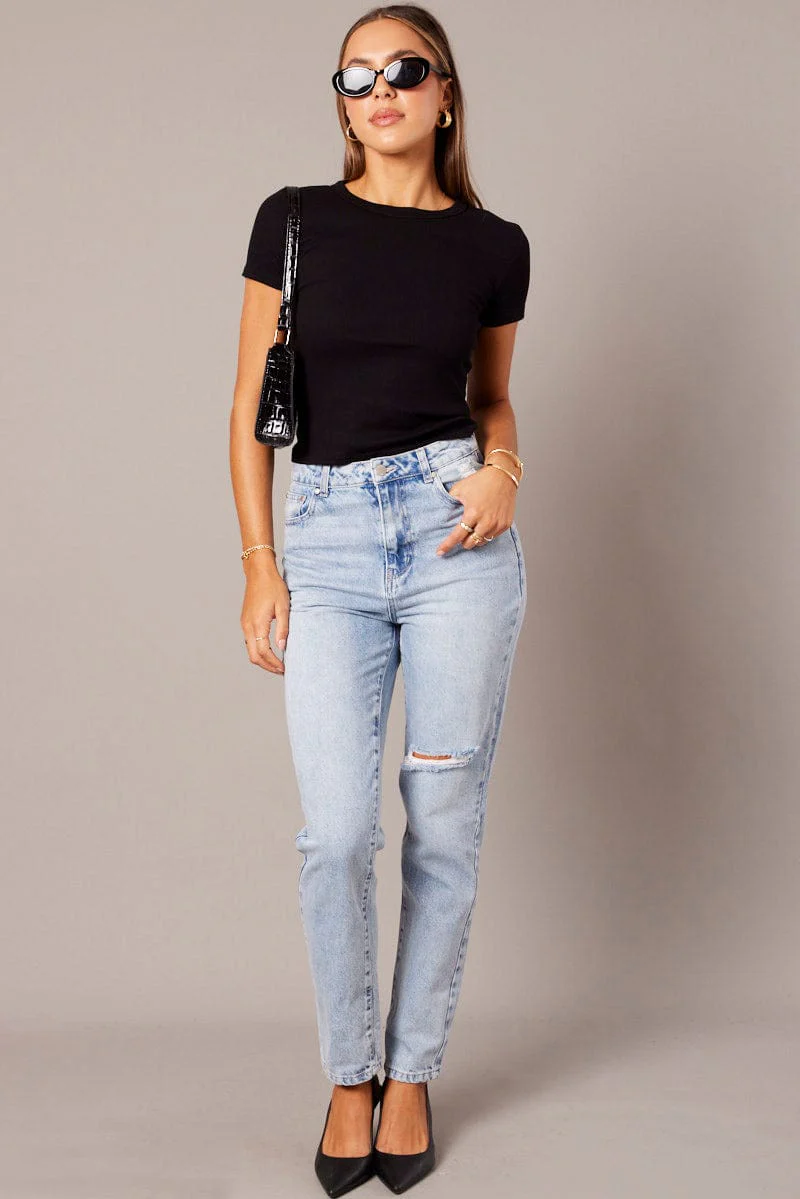 Black T Shirt Short Sleeve Crew Neck - Image 2
