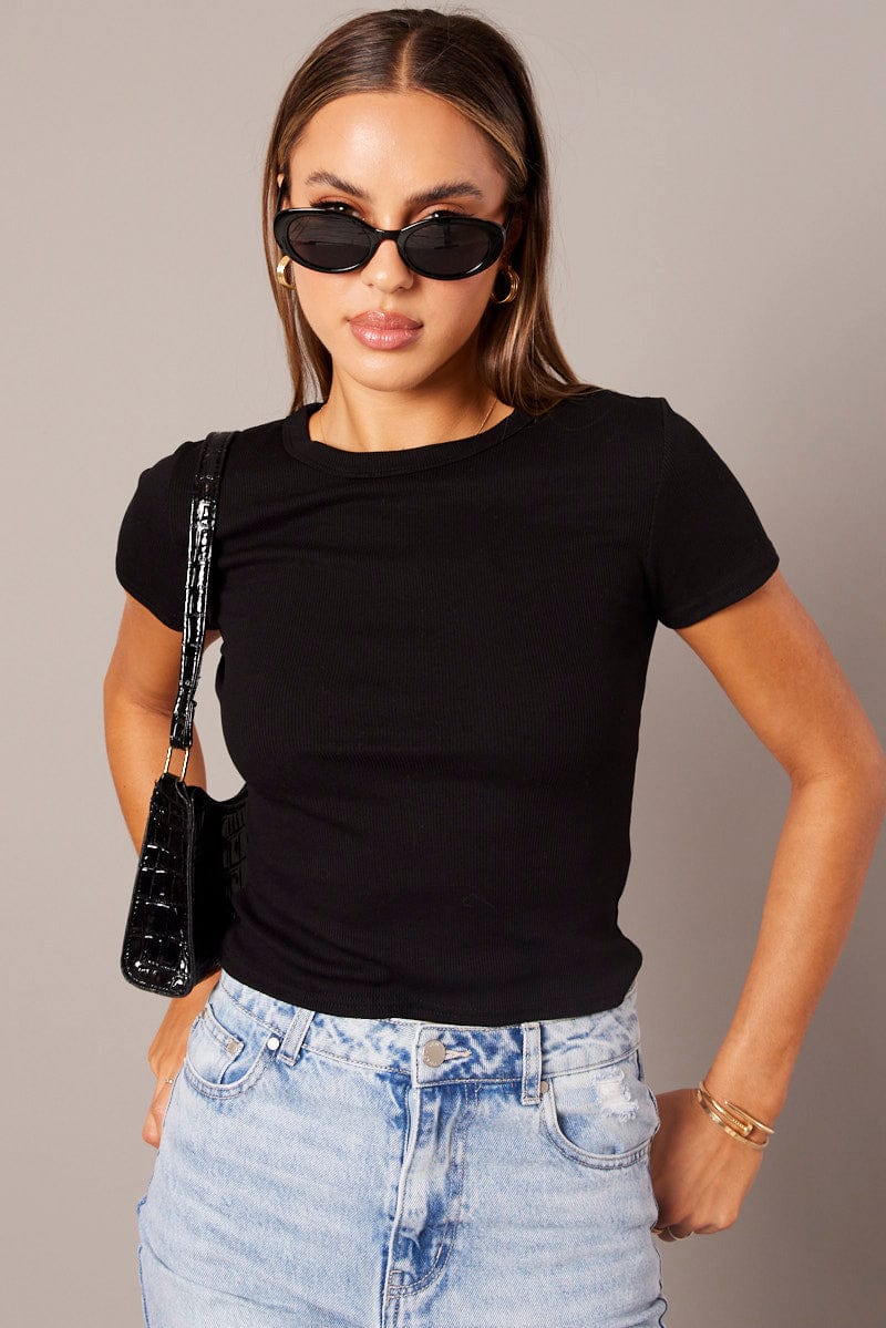 Black T Shirt Short Sleeve Crew Neck - Image 3