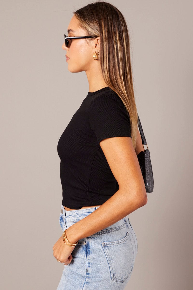 Black T Shirt Short Sleeve Crew Neck - Image 4