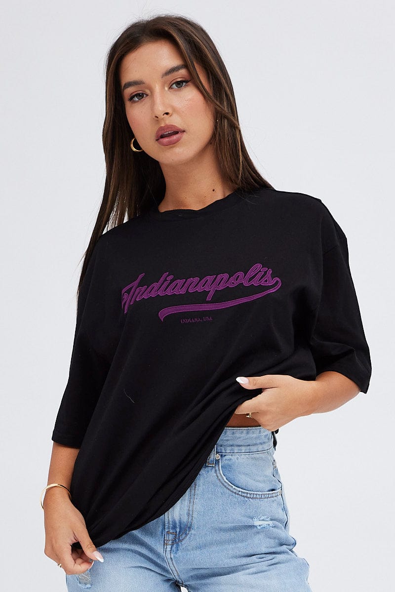 Black T-Shirt Short Sleeve Crew Neck Indianapolis - Image 3