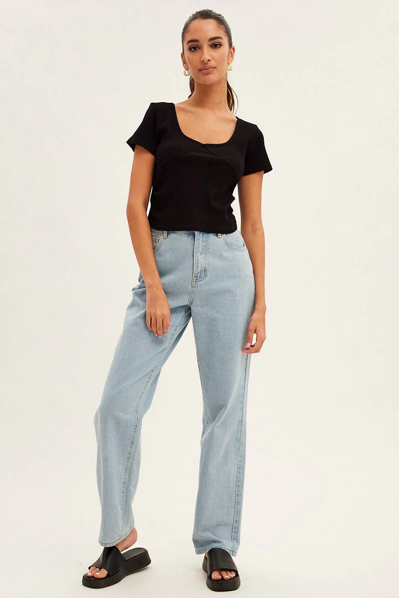 Black T-Shirt Short Sleeve V Neck - Image 2