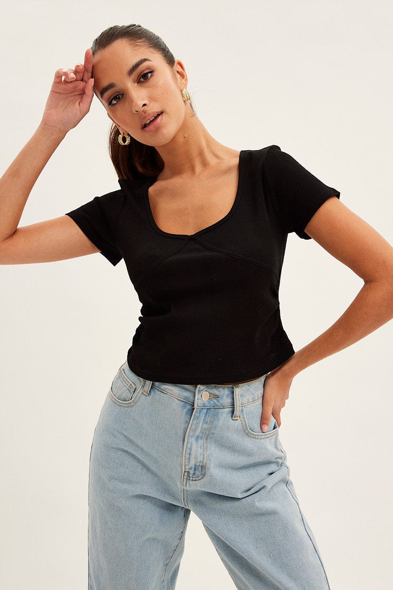 Black T-Shirt Short Sleeve V Neck - Image 3