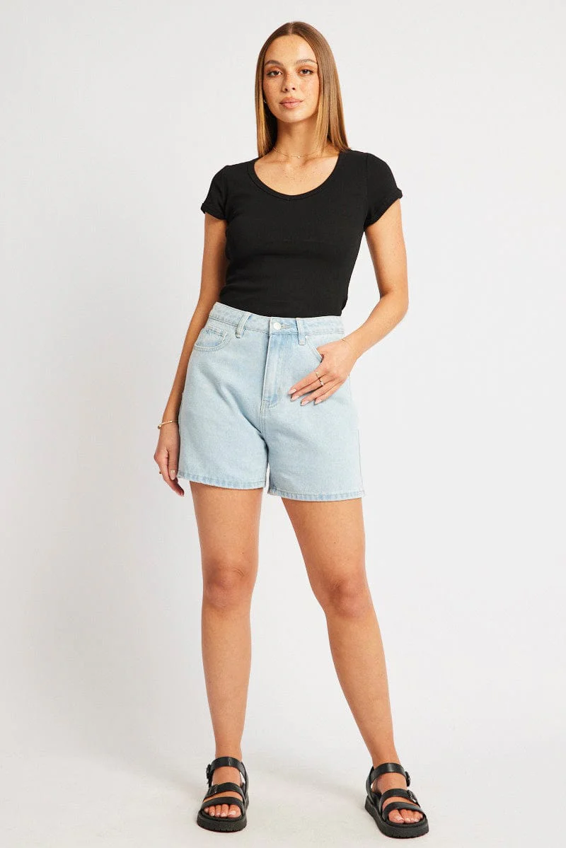 Black T Shirt Short Sleeve V Neck - Image 2